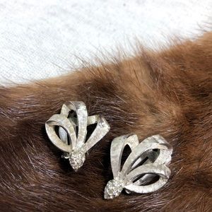 Vintage signed Jomaz silver and rhinestone clip on earrings bridal jewelry VTG